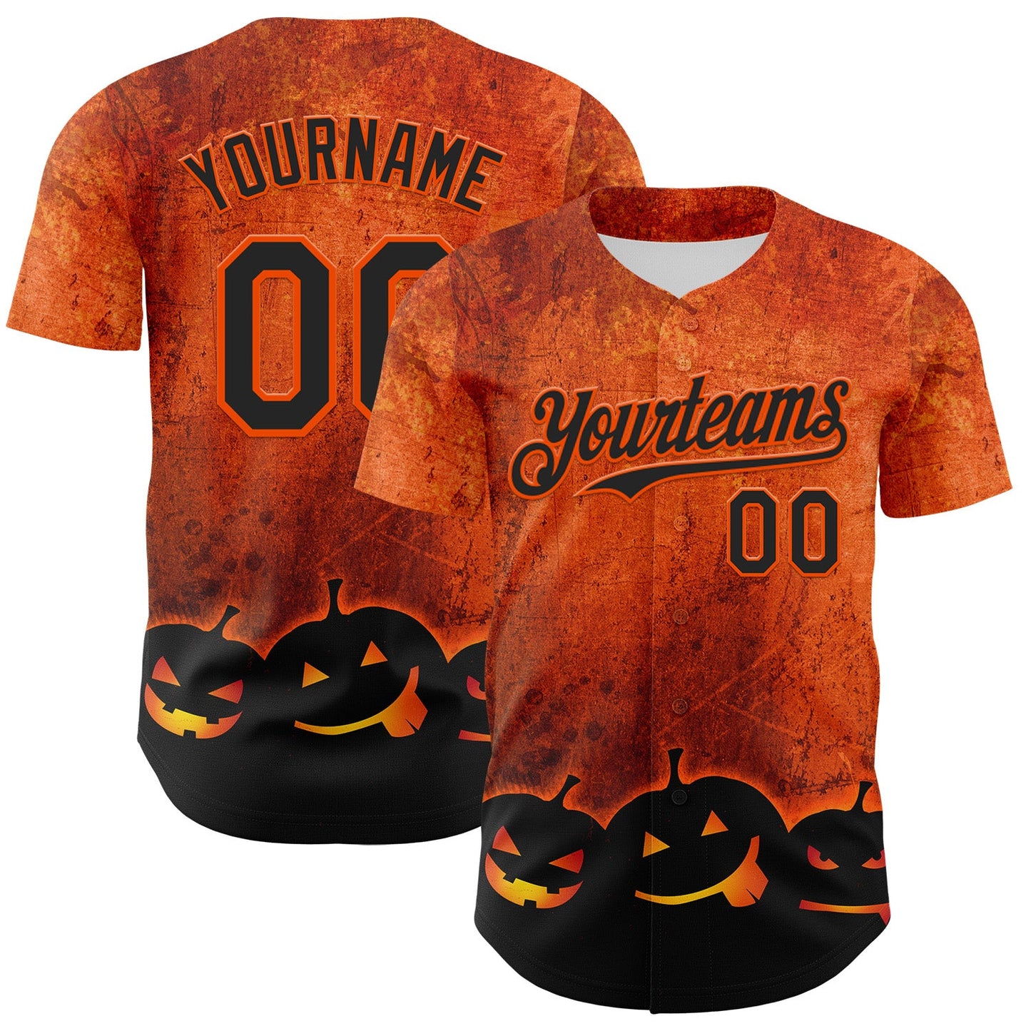 Custom Orange Black 3D Halloween Pumpkin Party Costume Ideas Authentic Baseball Jersey - Main View