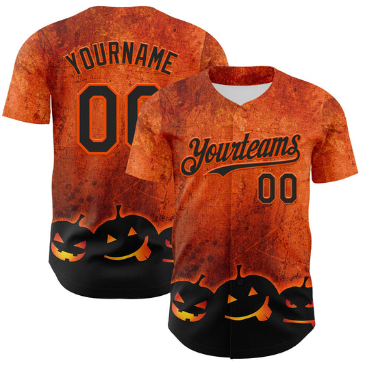 Custom Orange Black 3D Halloween Pumpkin Party Costume Ideas Authentic Baseball Jersey - Main View