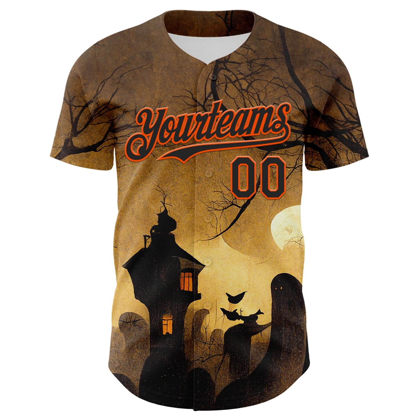 Custom Yellow Black-Orange 3D Halloween Horror Night Trick Treat Party Costume Ideas Authentic Baseball Jersey view 2