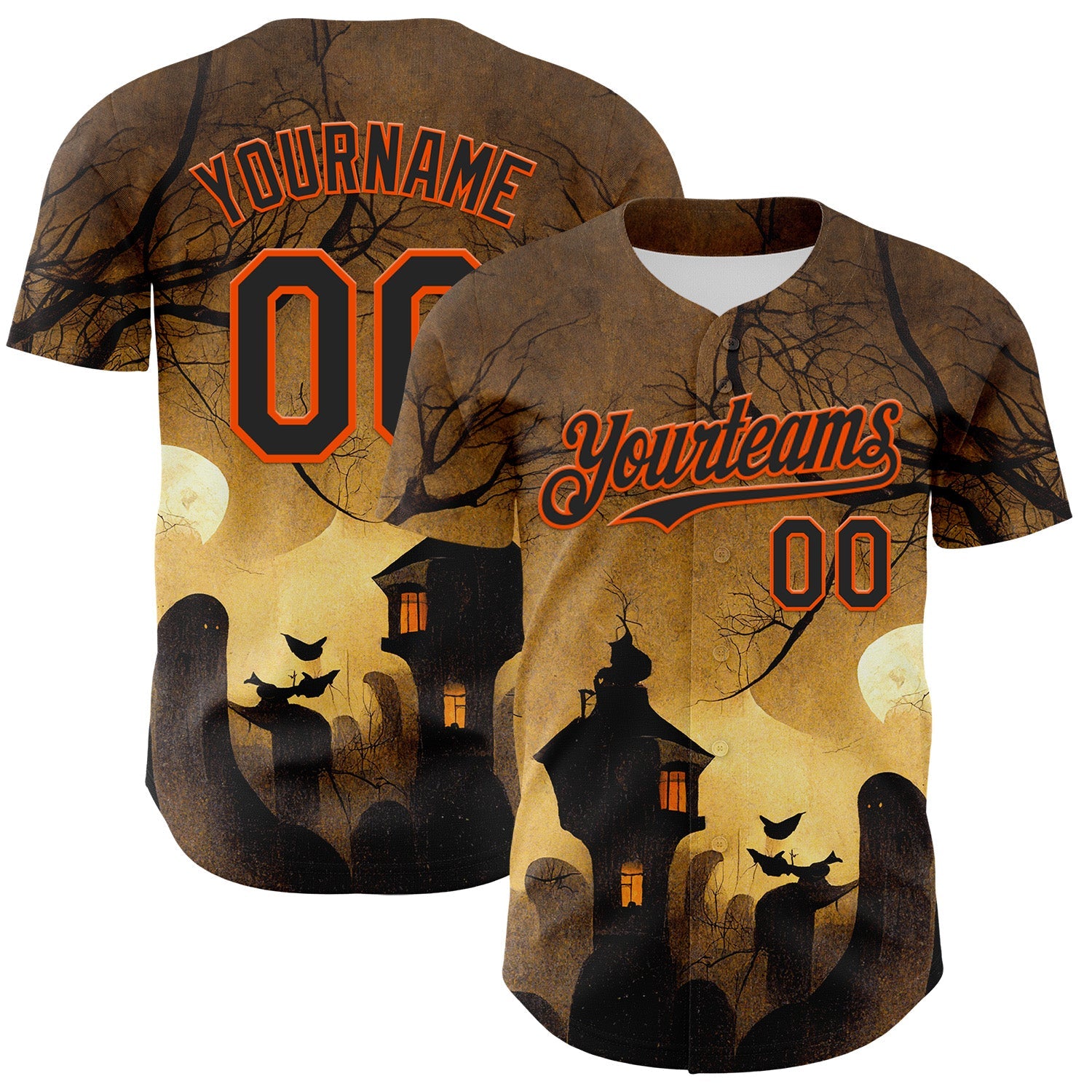 Custom Yellow Black-Orange 3D Halloween Horror Night Trick Treat Party Costume Ideas Authentic Baseball Jersey - Main View