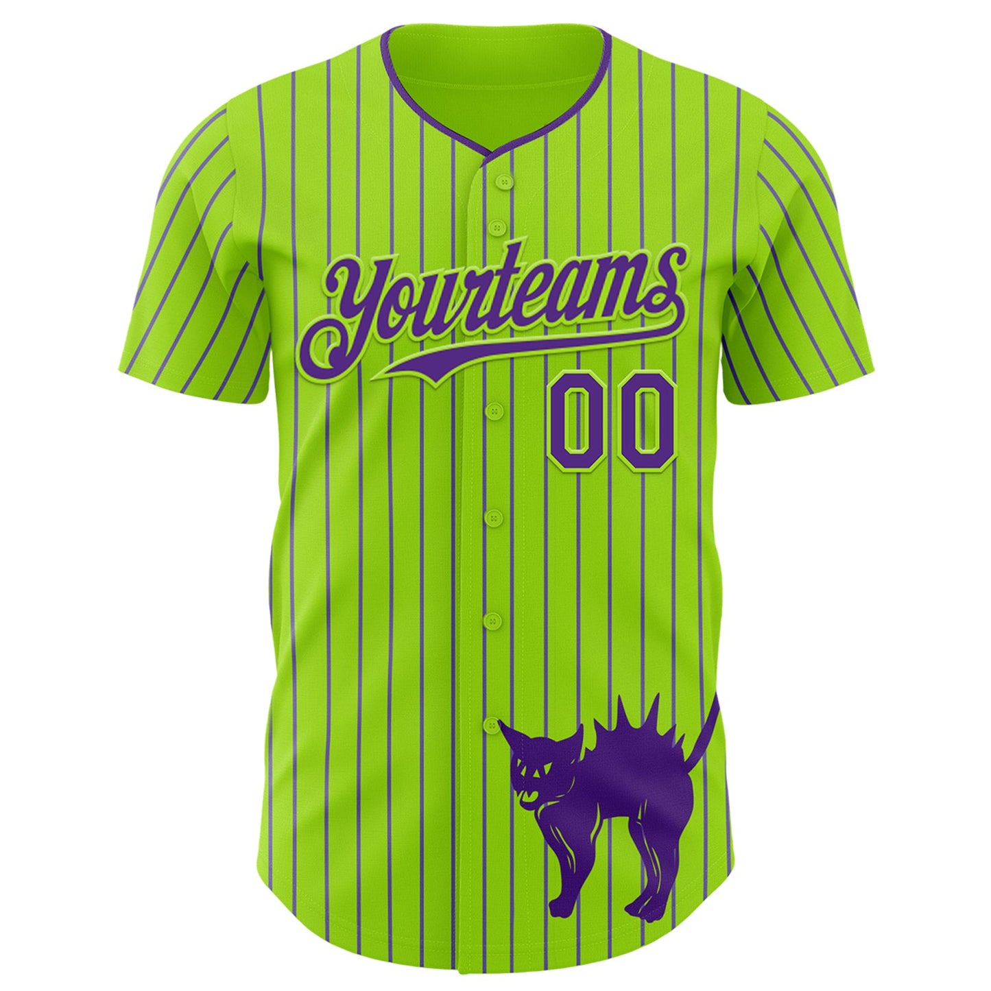 Custom Neon Green Purple Pinstripe Purple 3D Halloween Scary Party Costume Ideas Authentic Baseball Jersey view 2
