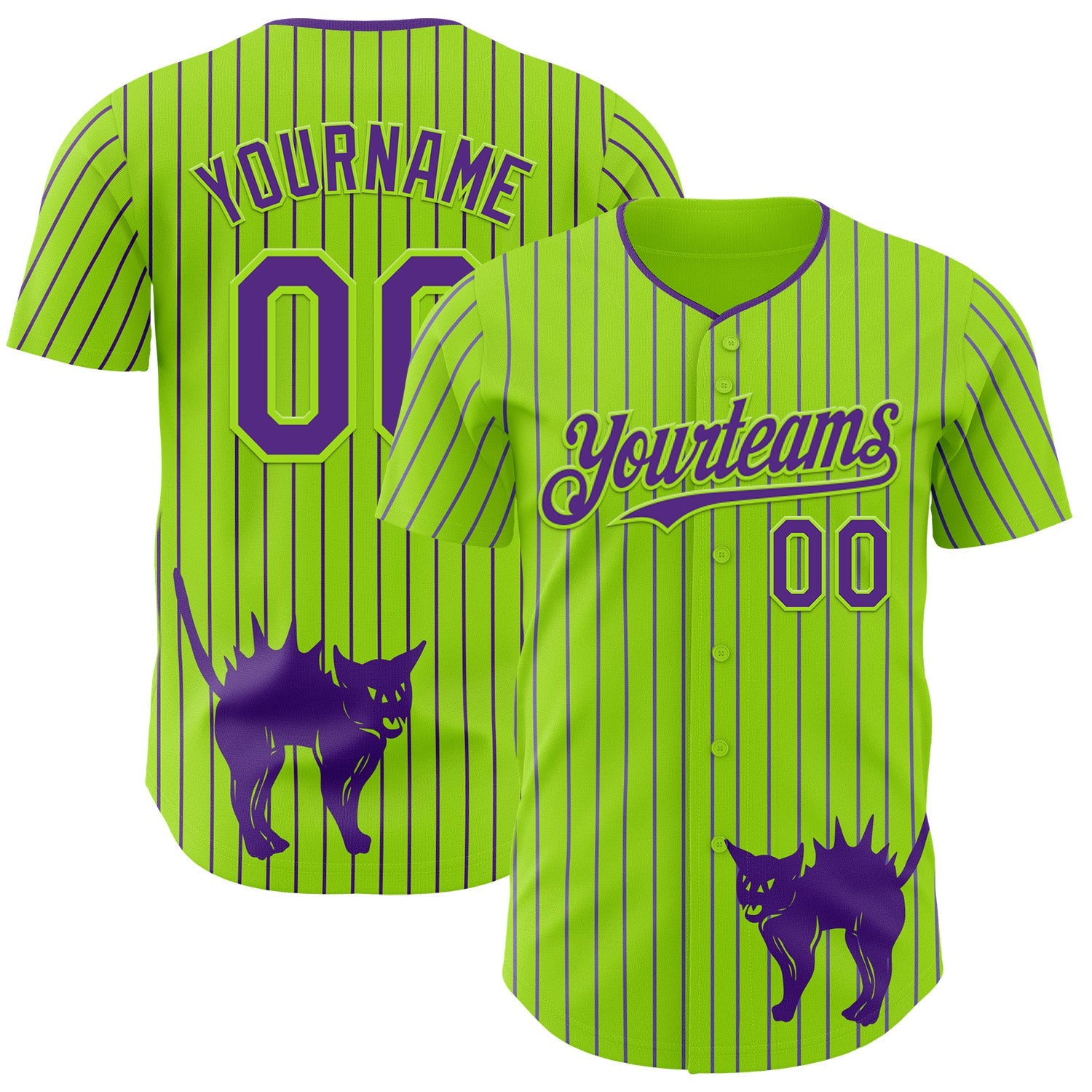 Custom Neon Green Purple Pinstripe Purple 3D Halloween Scary Party Costume Ideas Authentic Baseball Jersey - Main View