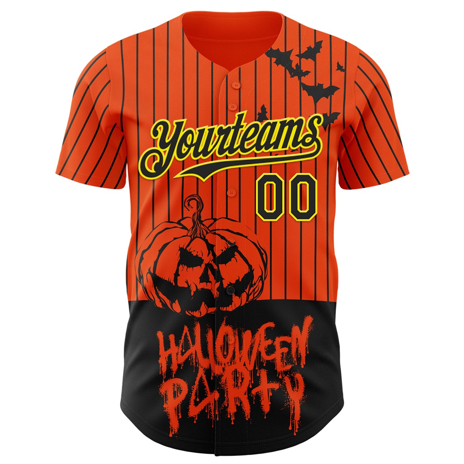 Custom Orange Black Pinstripe Light Yellow 3D Halloween Pumpkin Party Costume Ideas Authentic Baseball Jersey view 2
