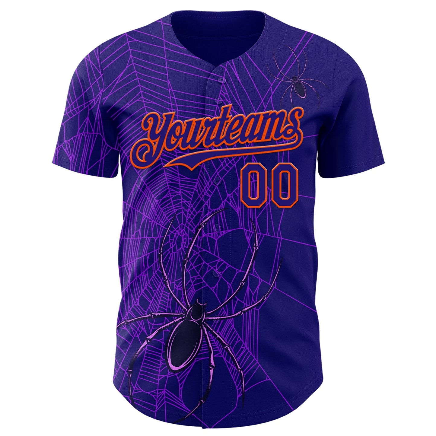 Custom Dark Purple Orange 3D Halloween Spider Net Party Costume Ideas Authentic Baseball Jersey view 2