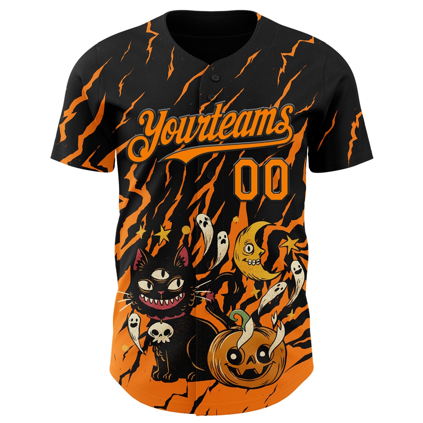 Custom Black Bay Orange 3D Halloween Pumpkin Scary Doodle Party Costume Ideas Authentic Baseball Jersey view 2