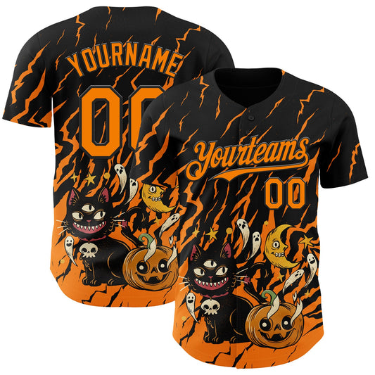 Custom Black Bay Orange 3D Halloween Pumpkin Scary Doodle Party Costume Ideas Authentic Baseball Jersey - Main View