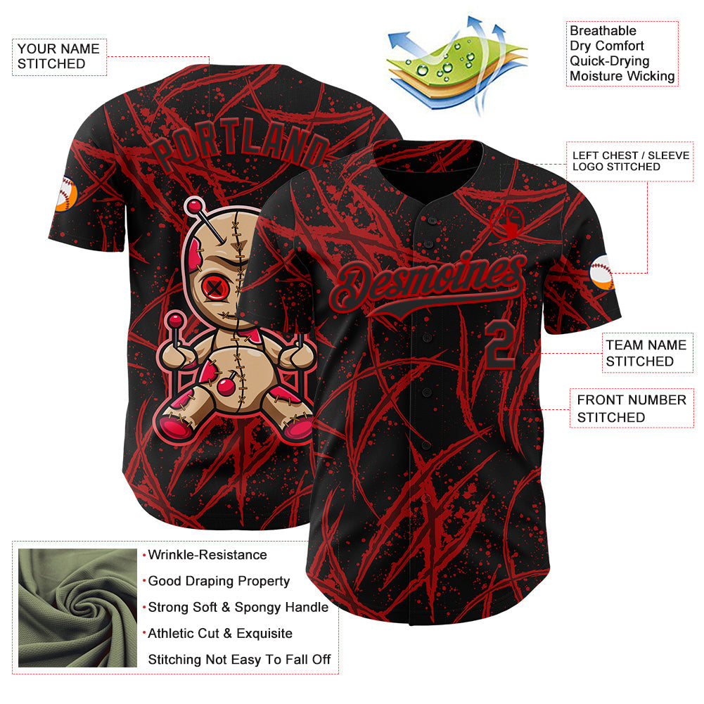 Custom Black Red 3D Halloween Horror Night Trick Treat Party Costume Ideas Authentic Baseball Jersey view 3