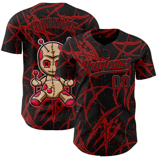 Custom Black Red 3D Halloween Horror Night Trick Treat Party Costume Ideas Authentic Baseball Jersey - Main View