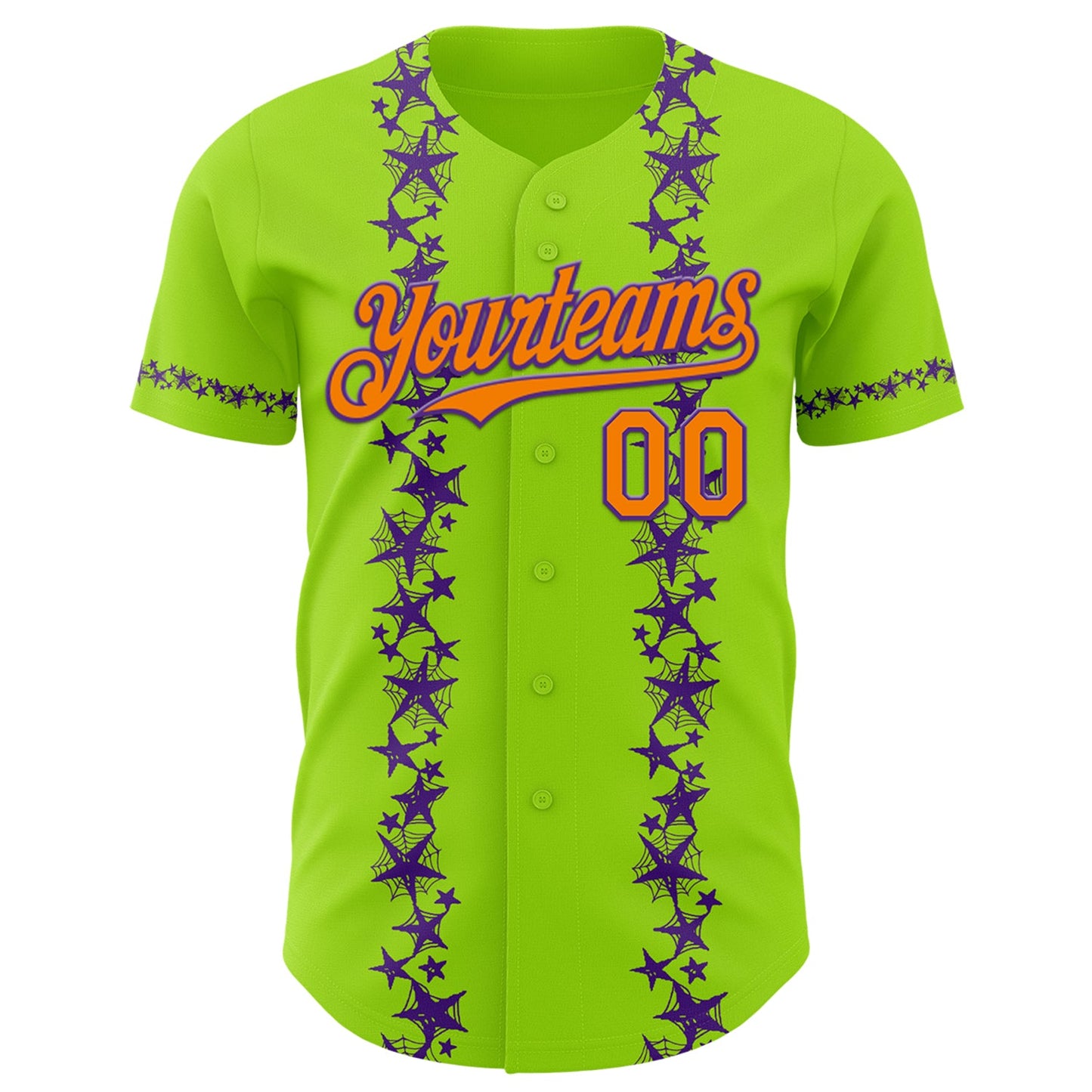 Custom Neon Green Bay Orange-Purple 3D Halloween Spider Net Party Costume Ideas Authentic Baseball Jersey view 2