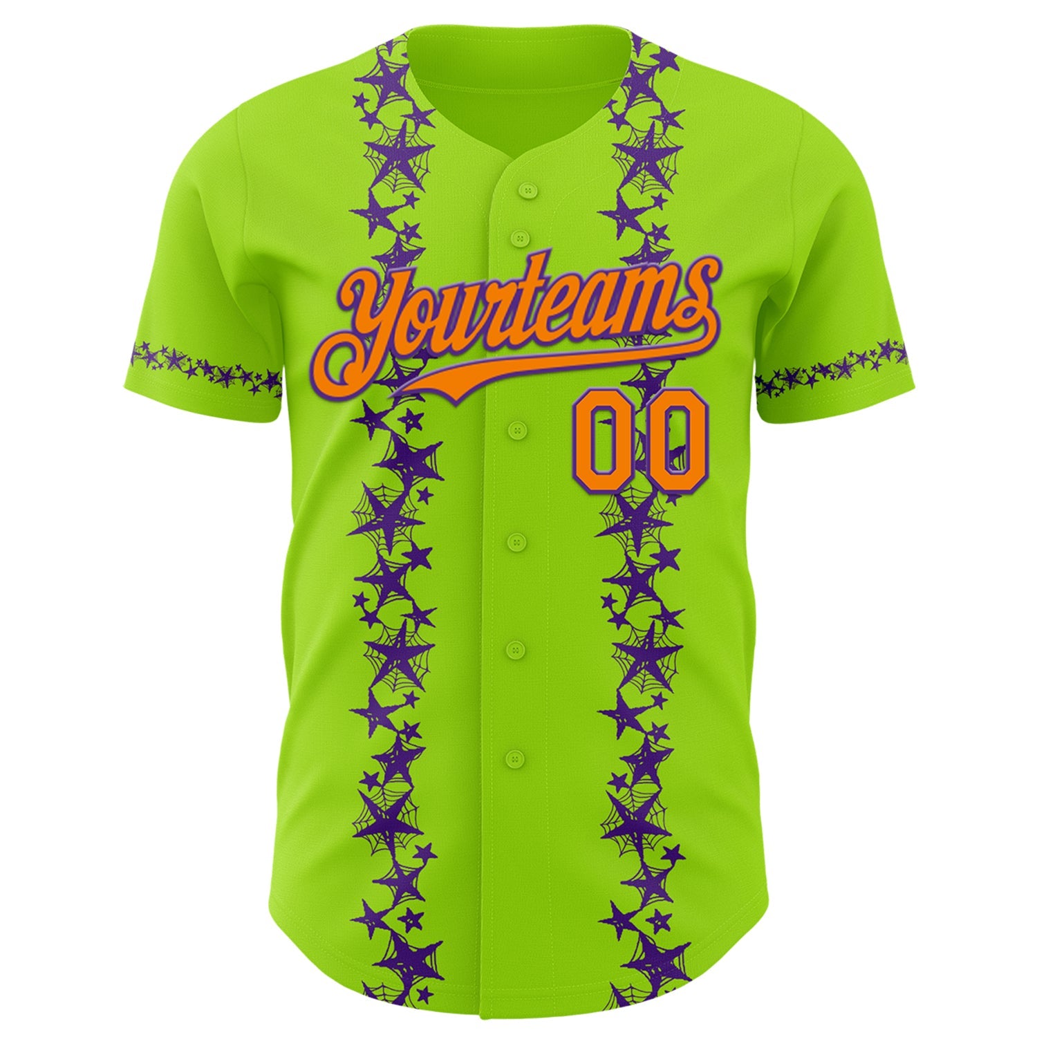Custom Neon Green Bay Orange-Purple 3D Halloween Spider Net Party Costume Ideas Authentic Baseball Jersey view 2