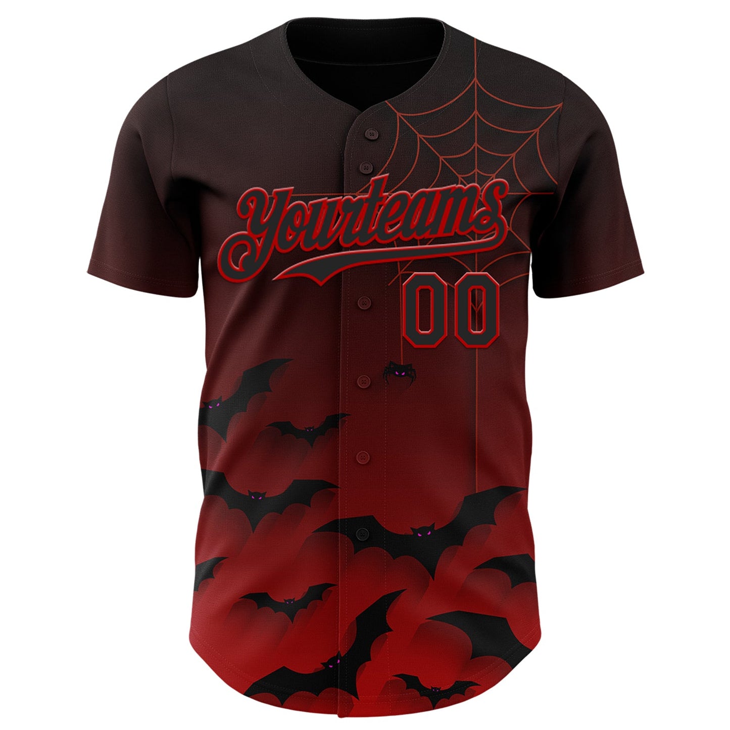Custom Black Red 3D Halloween Spider Net Bats Party Costume Ideas Authentic Baseball Jersey view 2