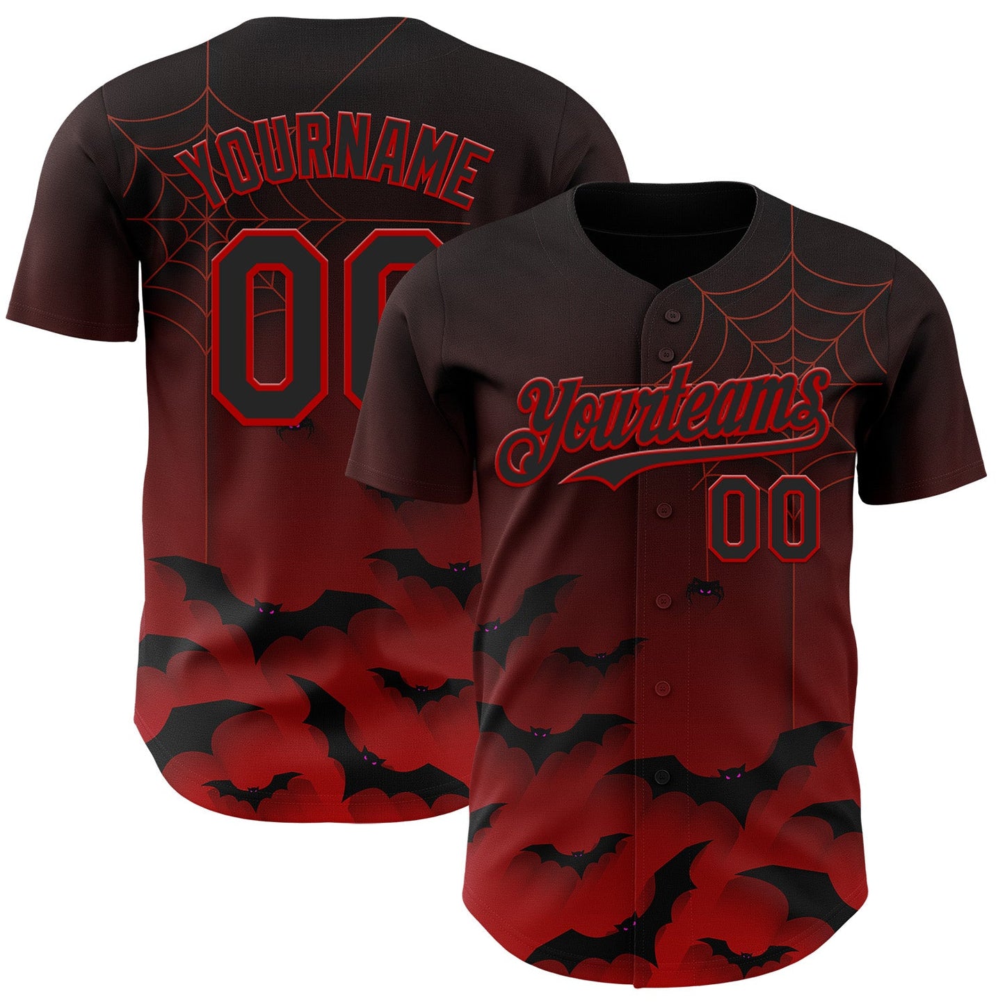 Custom Black Red 3D Halloween Spider Net Bats Party Costume Ideas Authentic Baseball Jersey - Main View