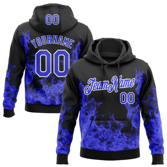 Custom Stitched Black Thunder Blue-White 3D Pattern Design Flame Sports Pullover Sweatshirt Hoodie - Main View