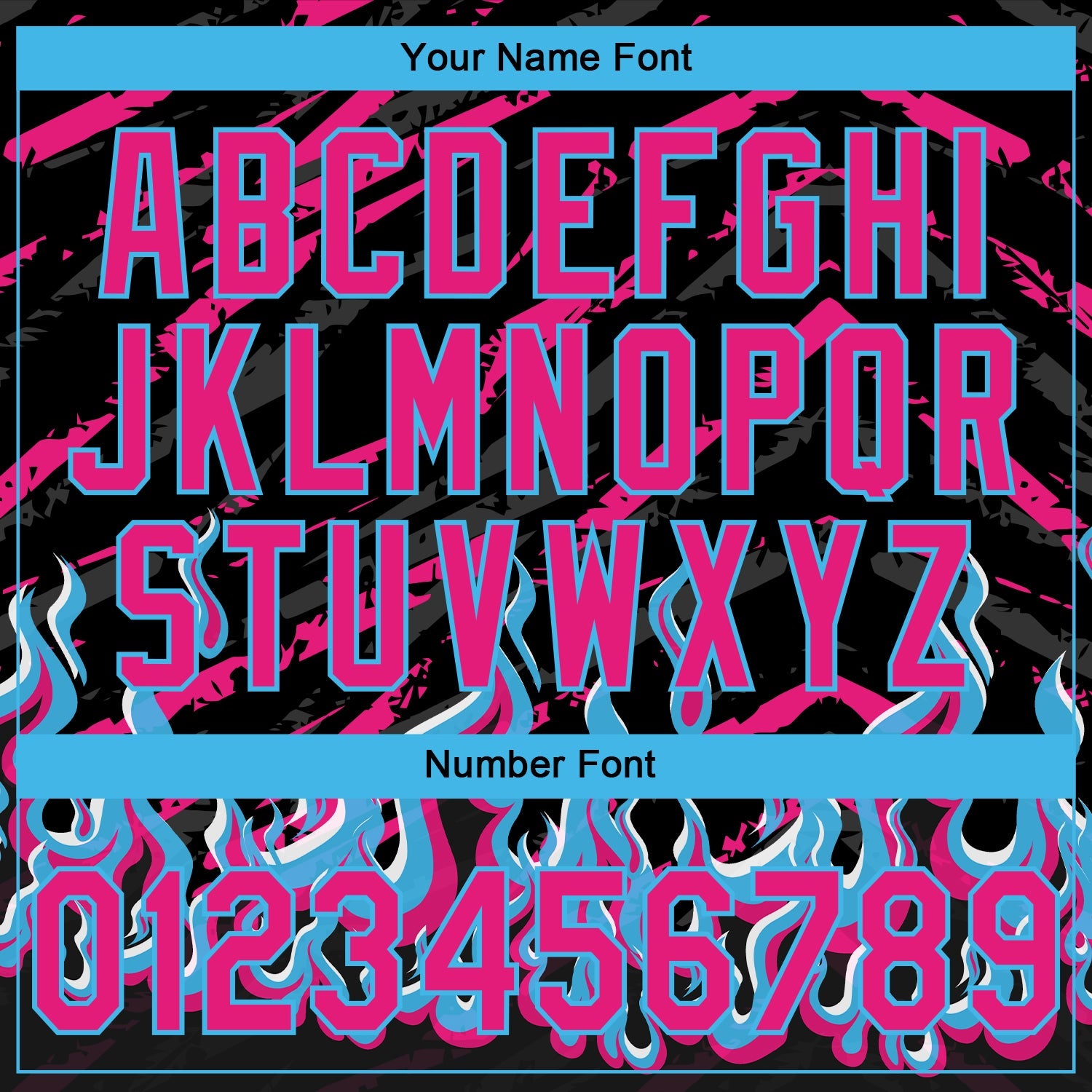 Custom Stitched Black Hot Pink-Sky Blue 3D Pattern Design Flame Sports Pullover Sweatshirt Hoodie view 4