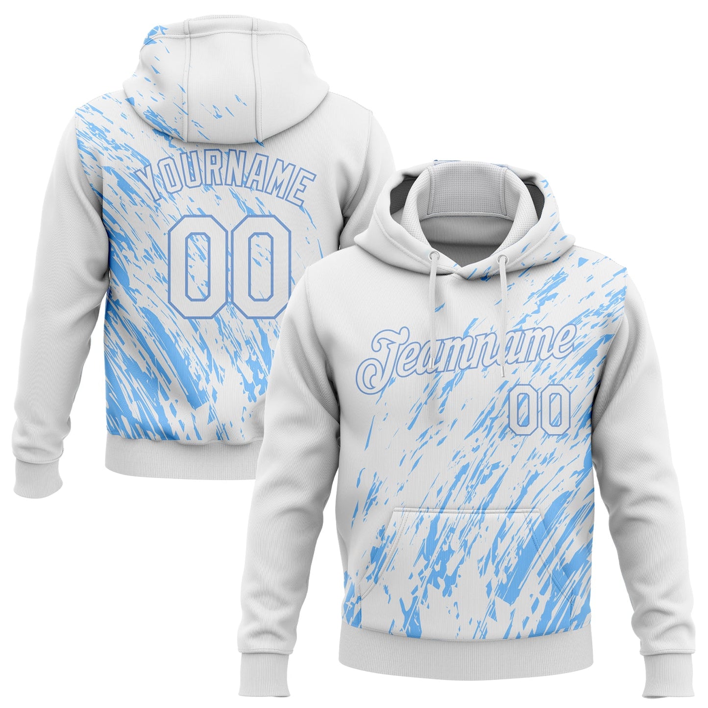 Custom Stitched White White-Light Blue 3D Pattern Design Sports Pullover Sweatshirt Hoodie - Main View