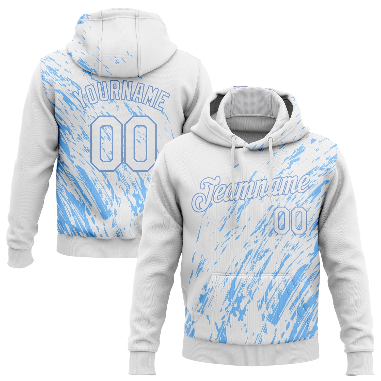 Custom Stitched White White-Light Blue 3D Pattern Design Sports Pullover Sweatshirt Hoodie - Main View