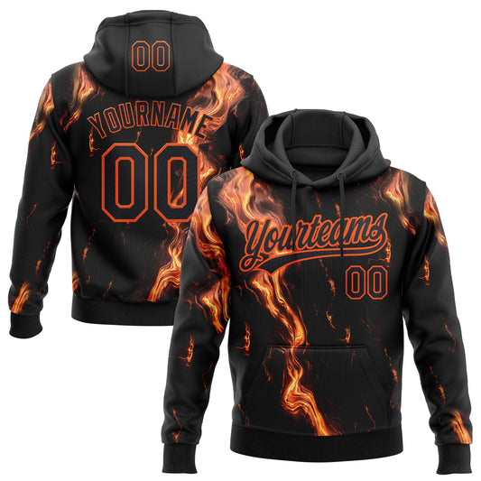 Custom Stitched Black Orange 3D Pattern Design Flame Sports Pullover Sweatshirt Hoodie - Main View