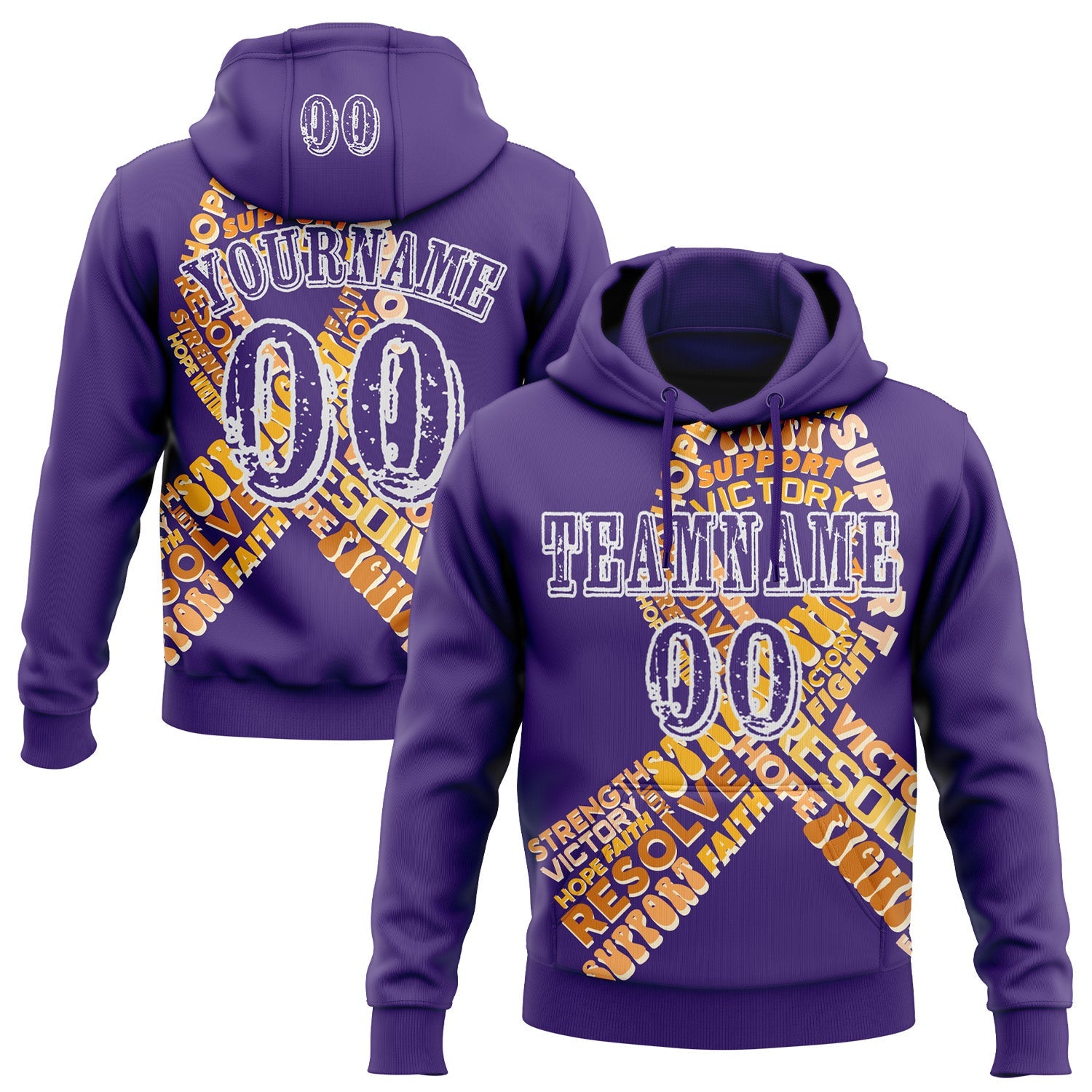 Custom Purple White 3D Appendix Cancer World Cancer Day Ribbon Support Sports Pullover Sweatshirt Hoodie - Main View