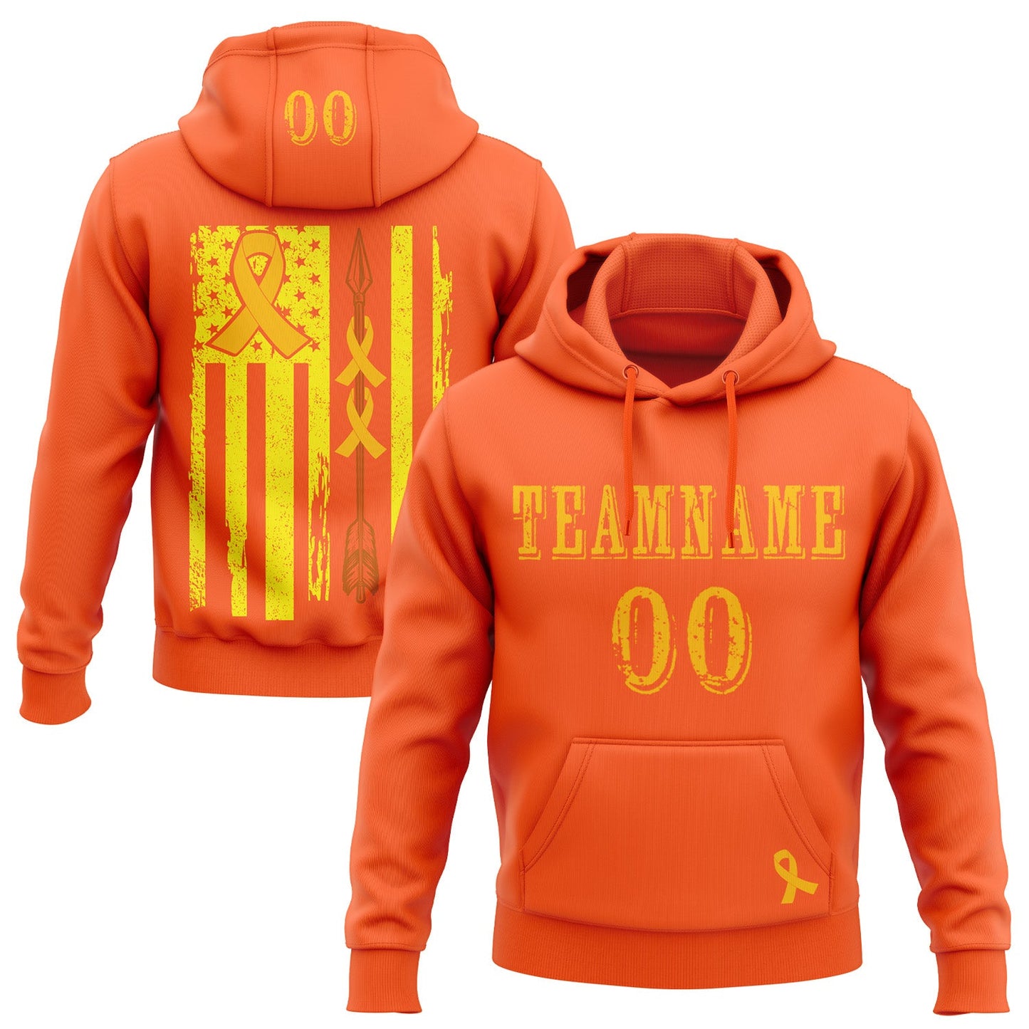Custom Orange Gold 3D Bone Cancer World Cancer Day Ribbon Support Sports Pullover Sweatshirt Hoodie - Main View