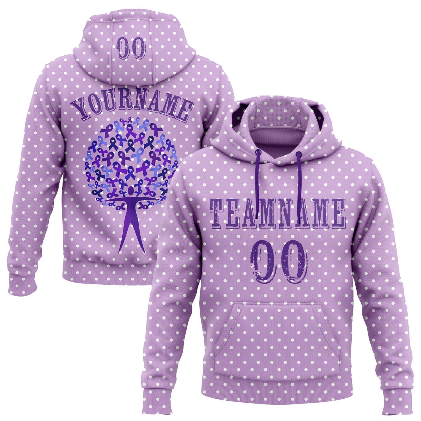 Custom Light Purple Purple 3D Gynecological Cancer World Cancer Day Ribbon Support Sports Pullover Sweatshirt Hoodie - Main View