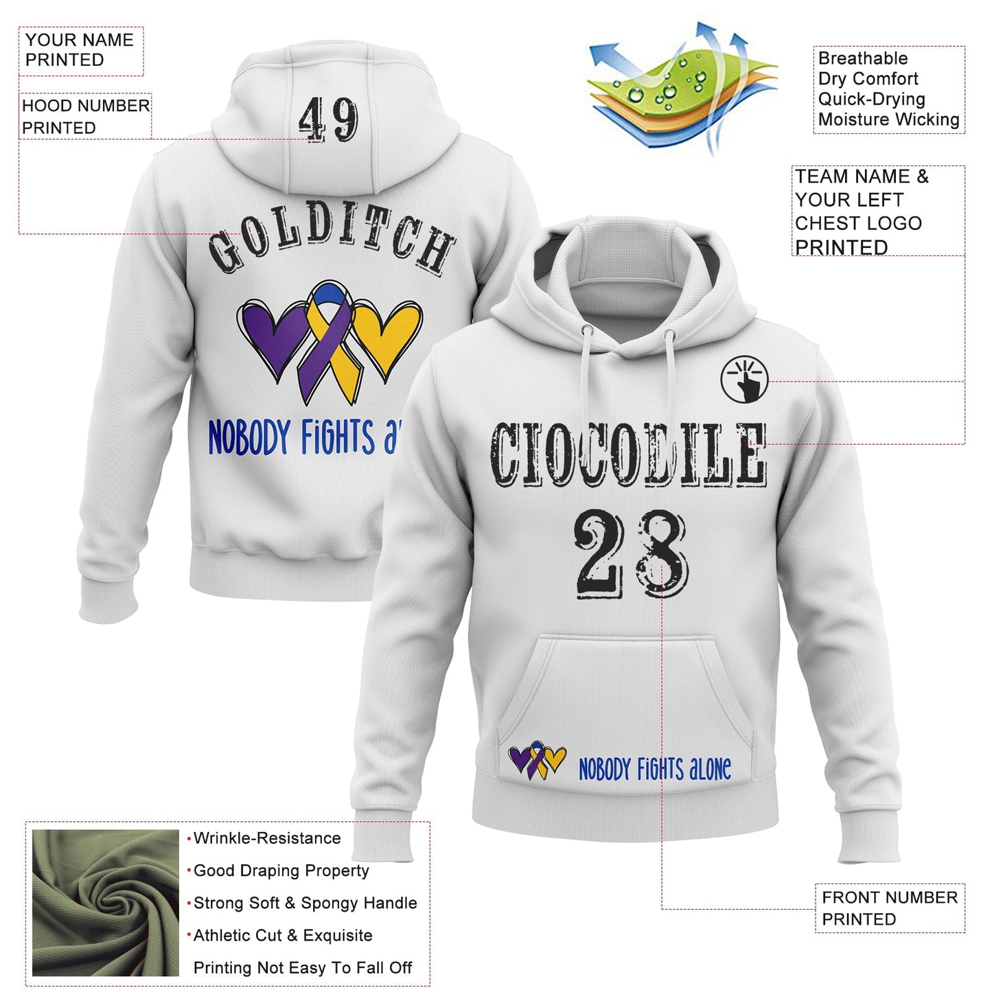 Custom White Black 3D Bladder Cancer World Cancer Day Ribbon Support Sports Pullover Sweatshirt Hoodie view 2