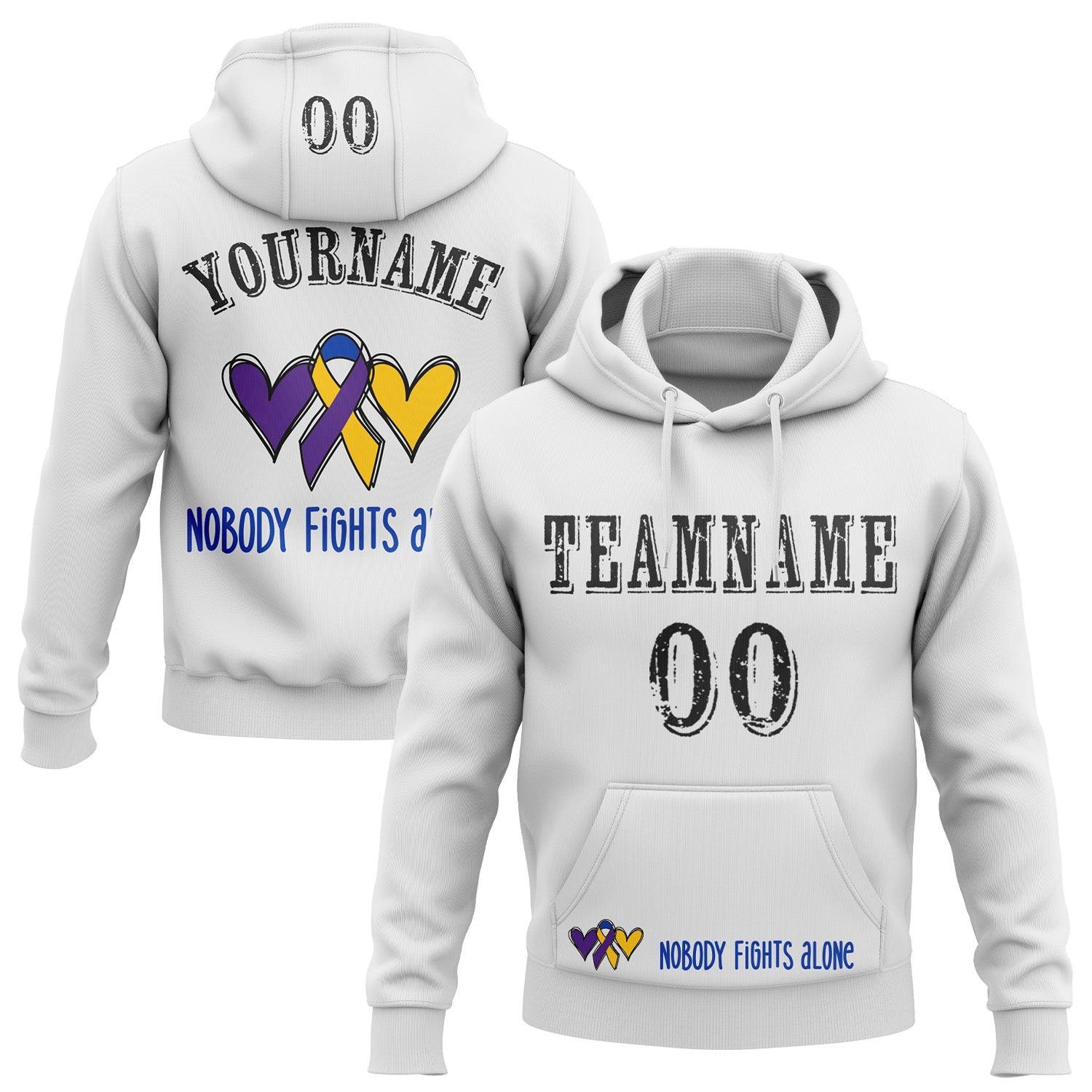 Custom White Black 3D Bladder Cancer World Cancer Day Ribbon Support Sports Pullover Sweatshirt Hoodie - Main View