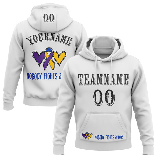 Custom White Black 3D Bladder Cancer World Cancer Day Ribbon Support Sports Pullover Sweatshirt Hoodie - Main View