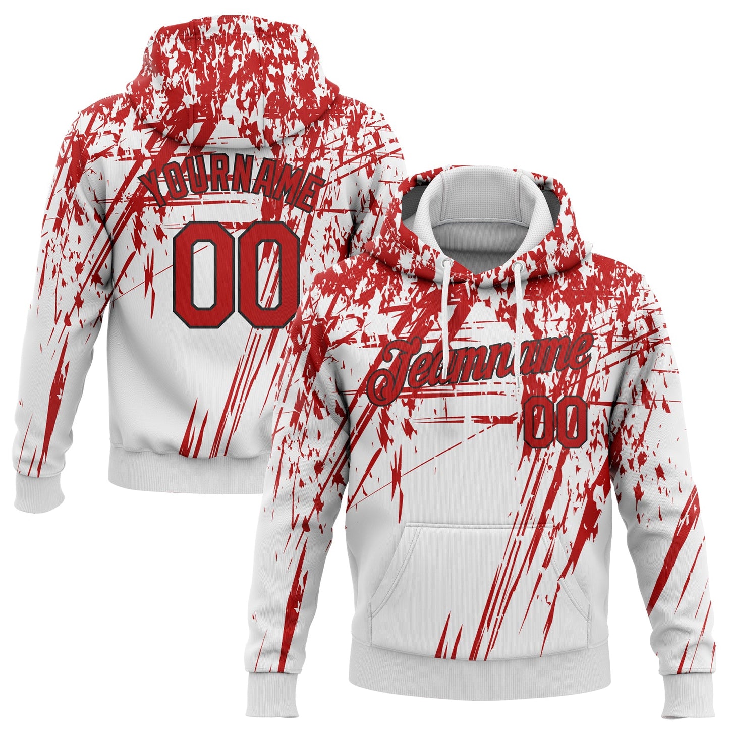 Custom Stitched White Red-Black 3D Pattern Design Sports Pullover Sweatshirt Hoodie - Main View