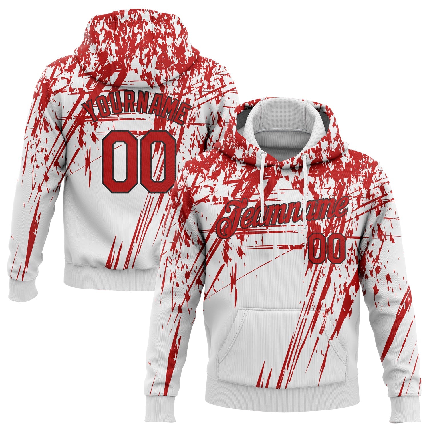 Custom Stitched White Red-Black 3D Pattern Design Sports Pullover Sweatshirt Hoodie - Main View
