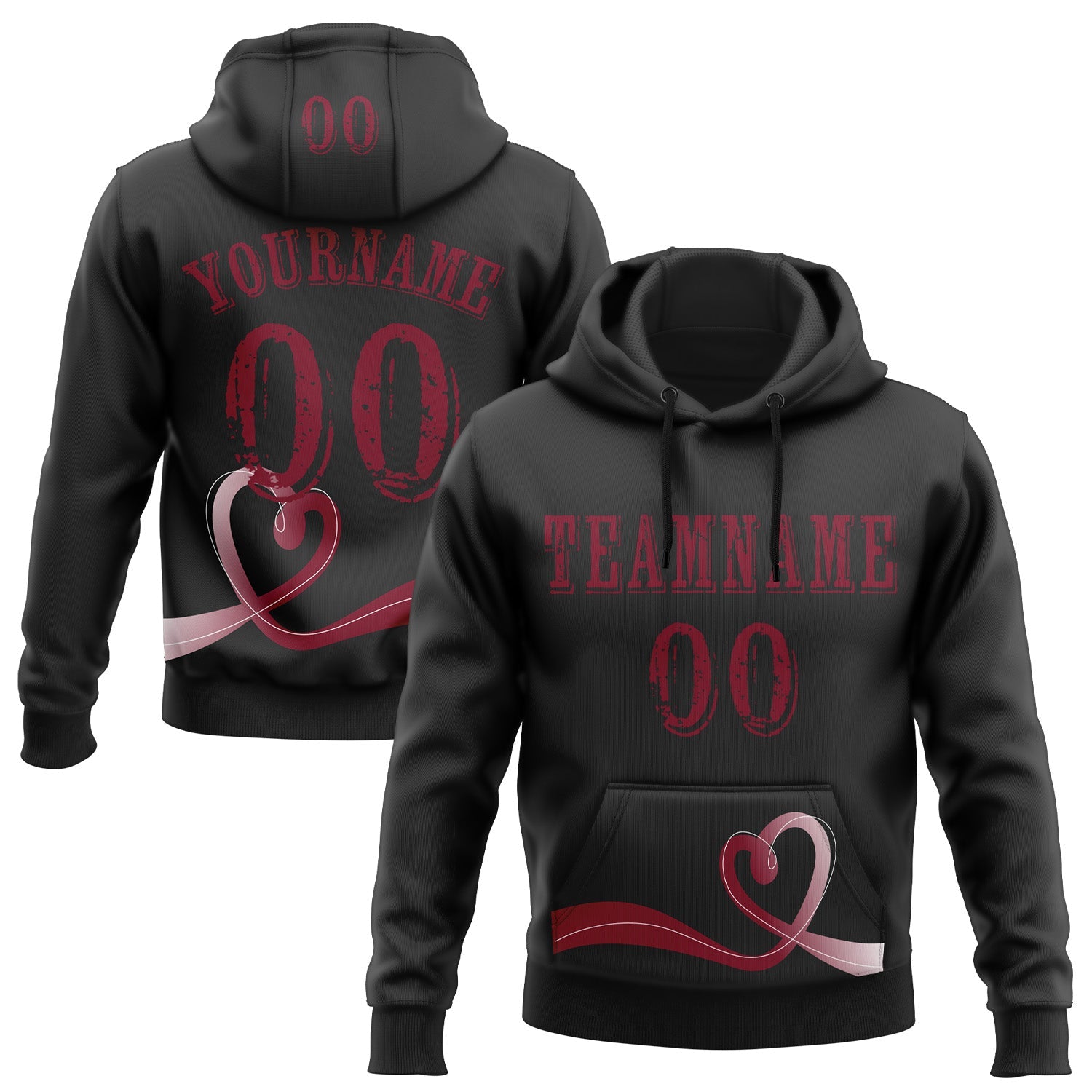 Custom Black Crimson 3D Head And Neck Cancer World Cancer Day Ribbon Support Sports Pullover Sweatshirt Hoodie - Main View