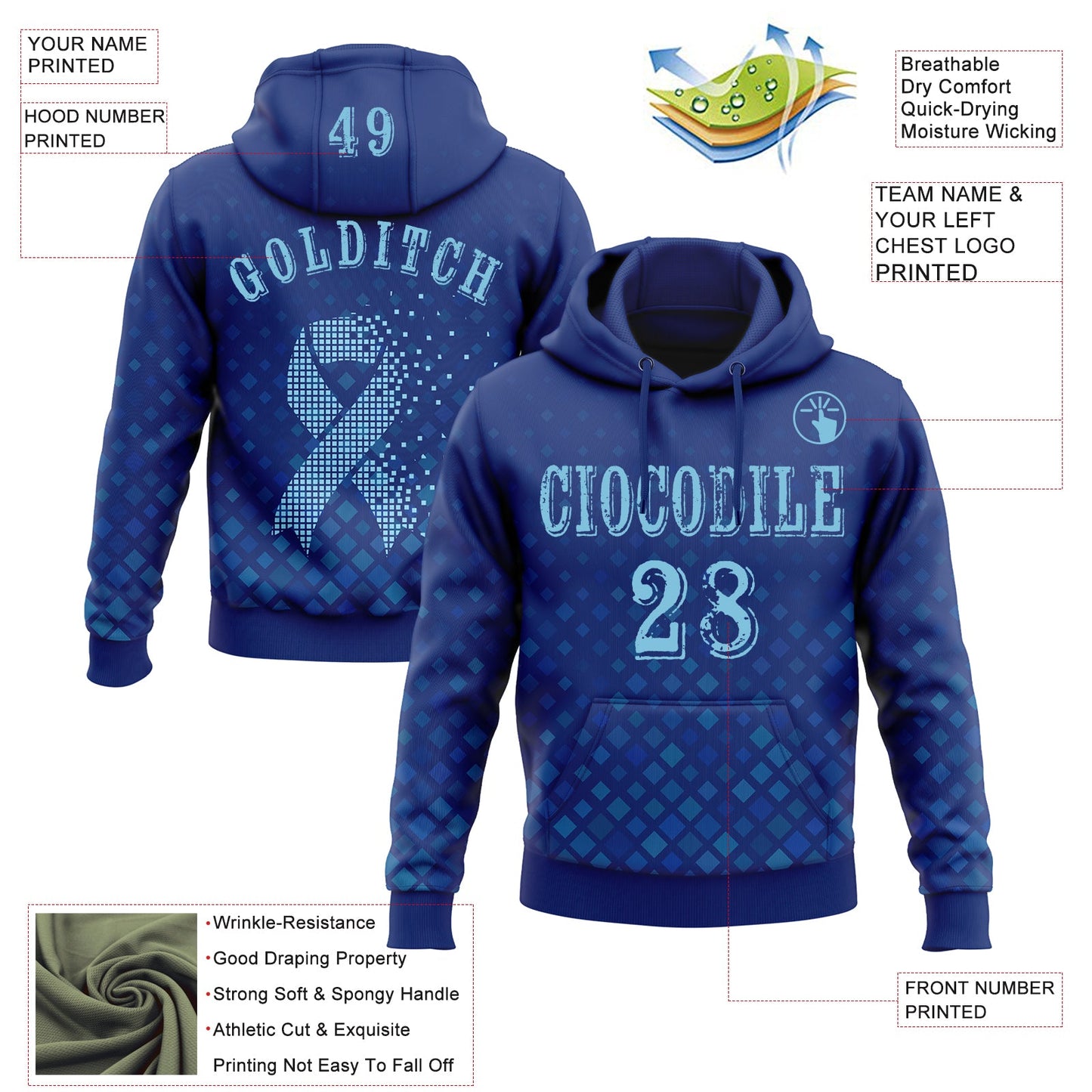 Custom Royal Blue 3D Prostate Cancer World Cancer Day Ribbon Support Sports Pullover Sweatshirt Hoodie view 2