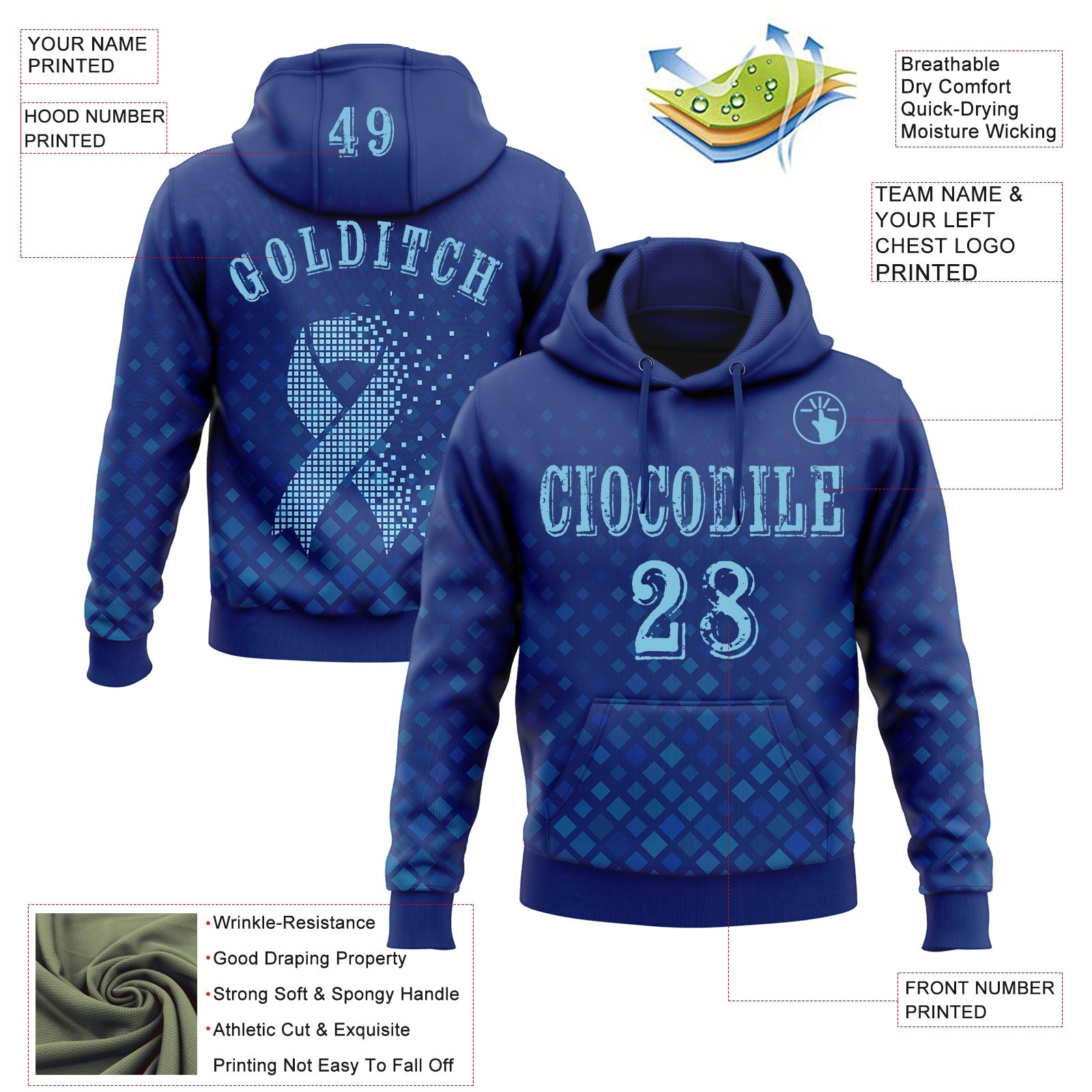 Custom Royal Blue 3D Prostate Cancer World Cancer Day Ribbon Support Sports Pullover Sweatshirt Hoodie view 2