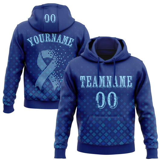 Custom Royal Blue 3D Prostate Cancer World Cancer Day Ribbon Support Sports Pullover Sweatshirt Hoodie - Main View