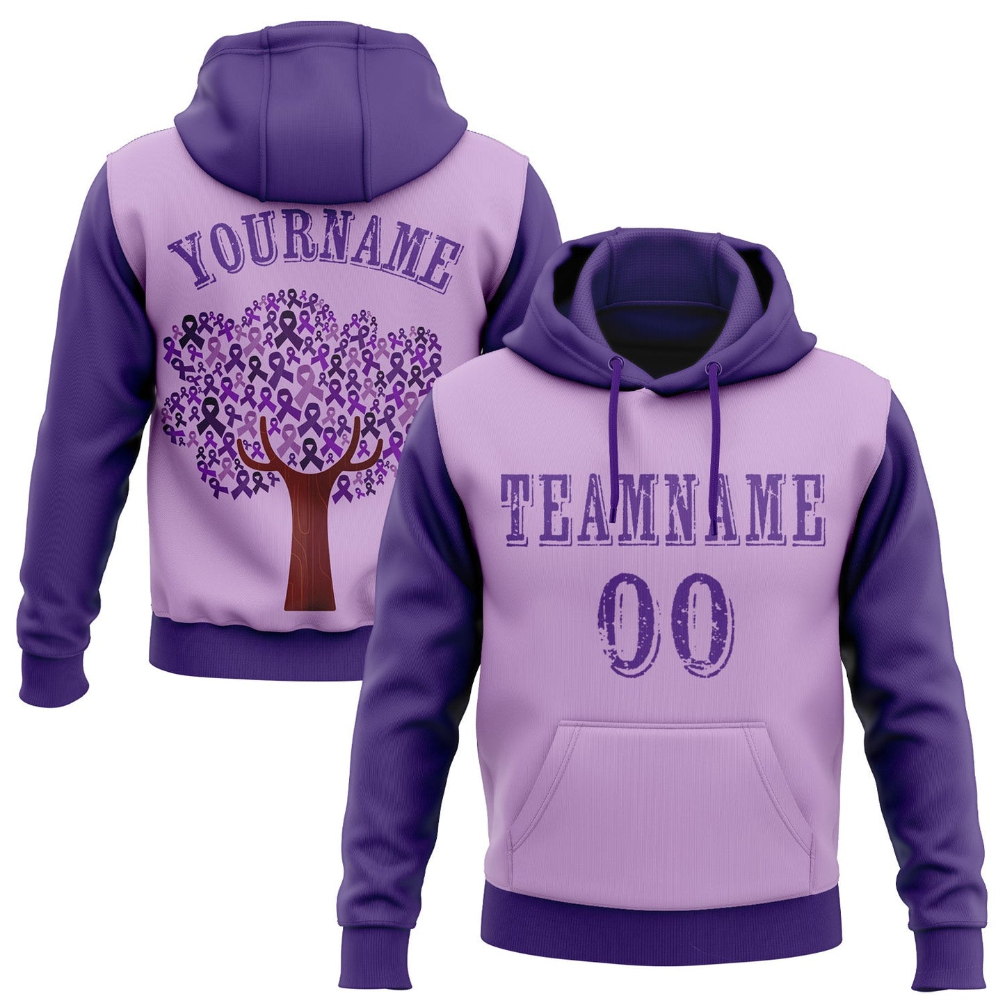 Custom Light Purple Purple 3D Testicular Cancer World Cancer Day Ribbon Support Sports Pullover Sweatshirt Hoodie - Main View