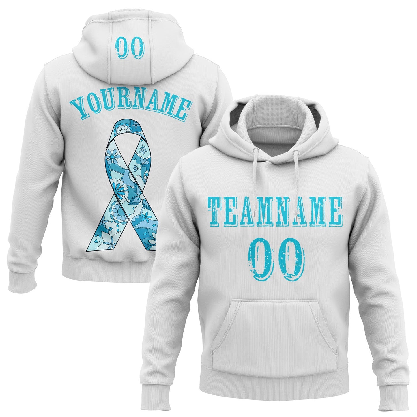 Custom White Lakes Blue 3D Prostate Cancer World Cancer Day Ribbon Support Sports Pullover Sweatshirt Hoodie - Main View