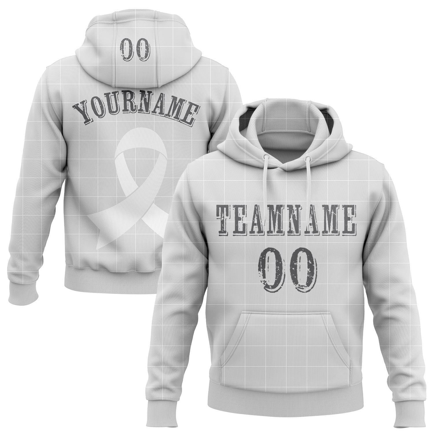Custom Gray Steel Gray-White 3D Lung Cancer World Cancer Day Ribbon Support Sports Pullover Sweatshirt Hoodie - Main View