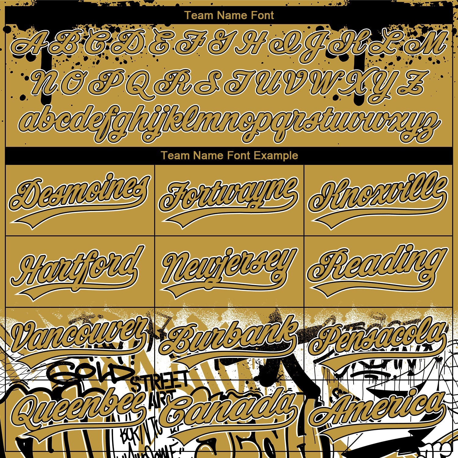 Custom Stitched Old Gold Black-White 3D Graffiti Splash Street Art Sports Pullover Sweatshirt Hoodie view 3