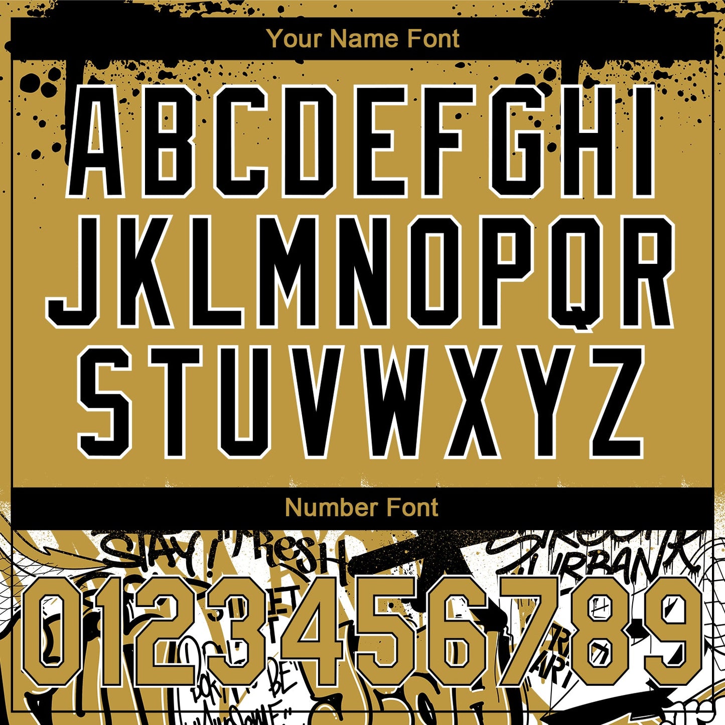 Custom Stitched Old Gold Black-White 3D Graffiti Splash Street Art Sports Pullover Sweatshirt Hoodie view 4