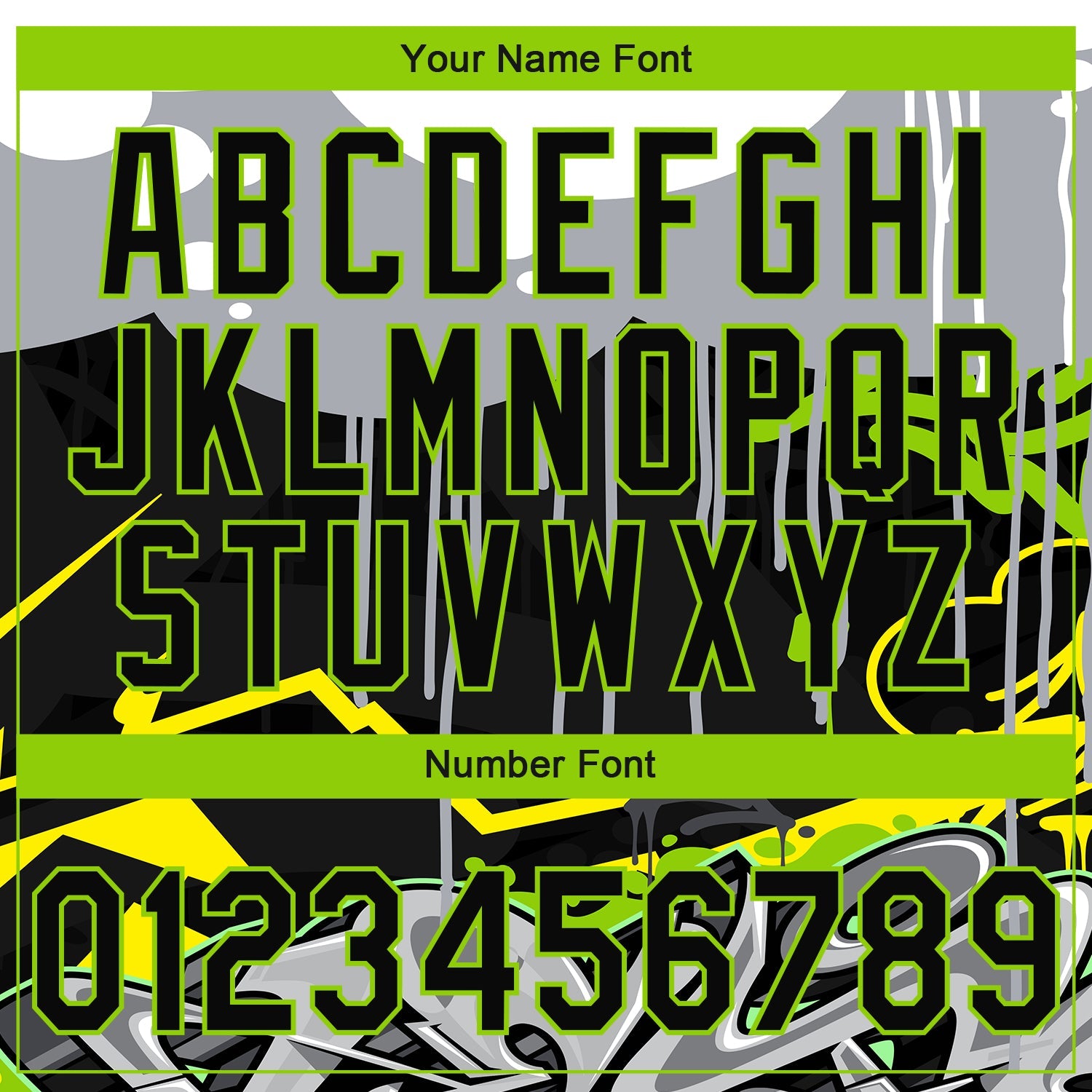 Custom Stitched Black Gray Neon Green Yellow-White 3D Graffiti Splash Street Art Sports Pullover Sweatshirt Hoodie view 4