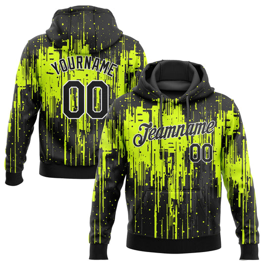 Custom Stitched Neon Green Black-White 3D Pattern Design Dripping Splatter Art Sports Pullover Sweatshirt Hoodie - Main View