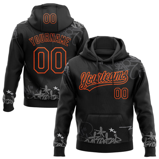 Custom Stitched Black Gray-Orange 3D Graffiti Splash Street Art Sports Pullover Sweatshirt Hoodie - Main View