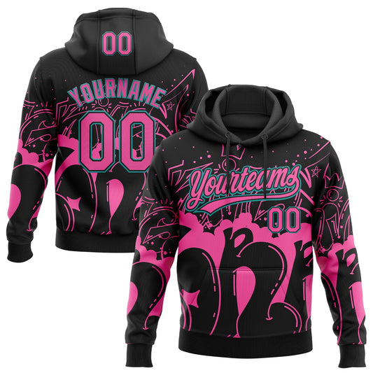 Custom Stitched Black Pink-Teal 3D Graffiti Splash Street Art Sports Pullover Sweatshirt Hoodie - Main View
