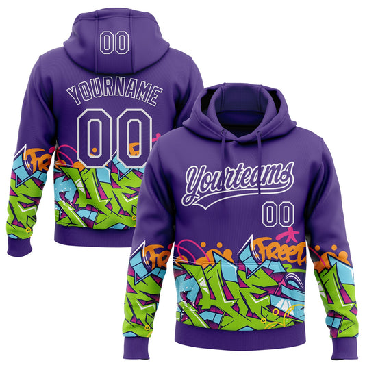 Custom Stitched Purple White 3D Graffiti Splash Street Art Sports Pullover Sweatshirt Hoodie - Main View