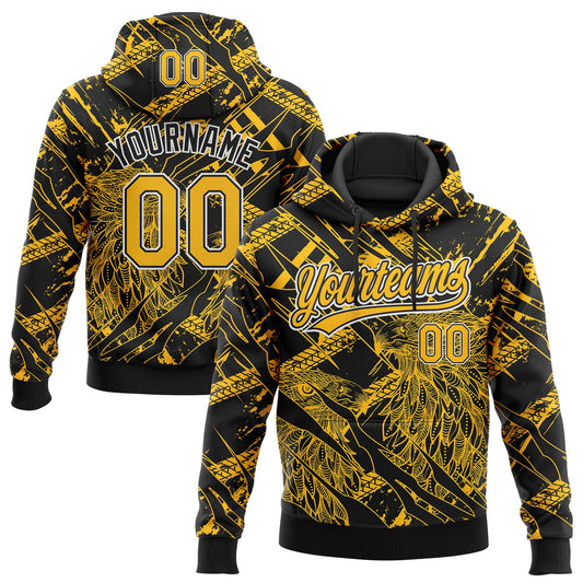 Custom Stitched Black Gold-White 3D Pattern Design Animal Eagle Sports Pullover Sweatshirt Hoodie - Main View