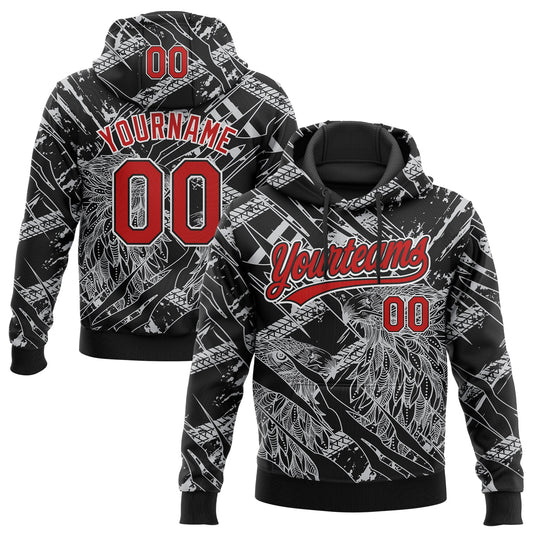 Custom Stitched Black Red Gray-White 3D Pattern Design Animal Eagle Sports Pullover Sweatshirt Hoodie - Main View
