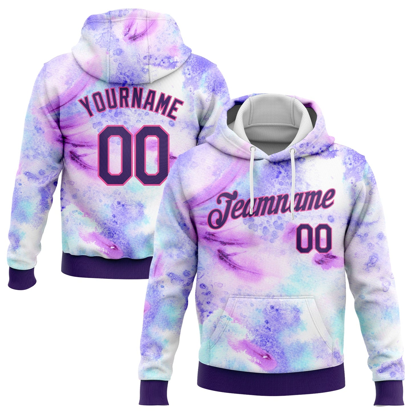 Custom Stitched Tie Dye Purple-Pink 3D Pattern Design Sports Pullover Sweatshirt Hoodie - Main View