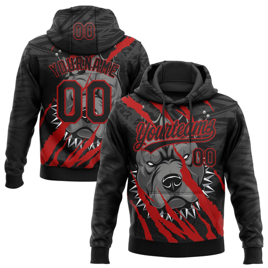 Custom Stitched Black Red Gray-White 3D Pattern Design Animal Pitbull Dog Sports Pullover Sweatshirt Hoodie - Main View