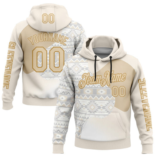 Custom Cream City Cream White-Old Gold 3D Pattern Design Ethnic Tribal Sportswear Pullover Sweatshirt Hoodie - Main View
