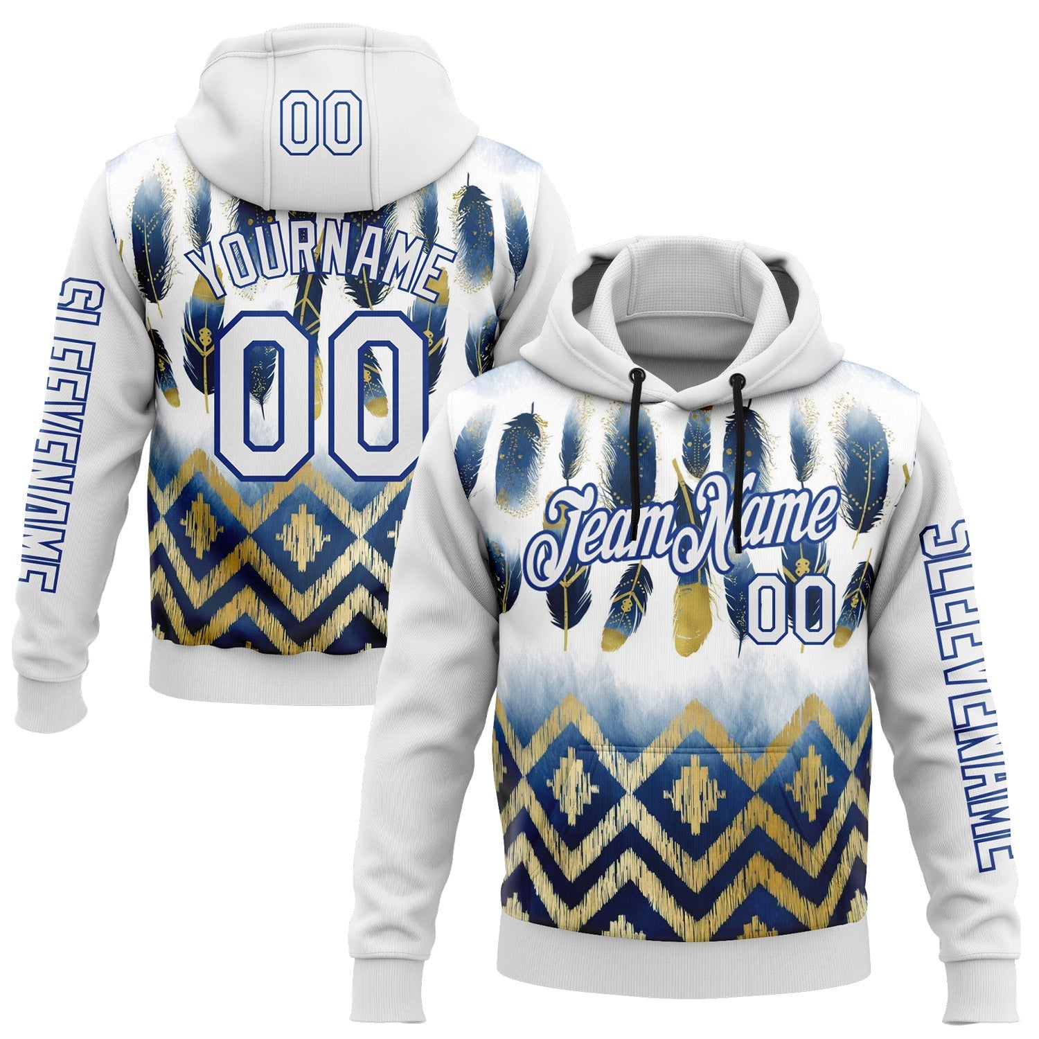 Custom White Royal 3D Pattern Design Native American Tribal Sportswear Pullover Sweatshirt Hoodie - Main View