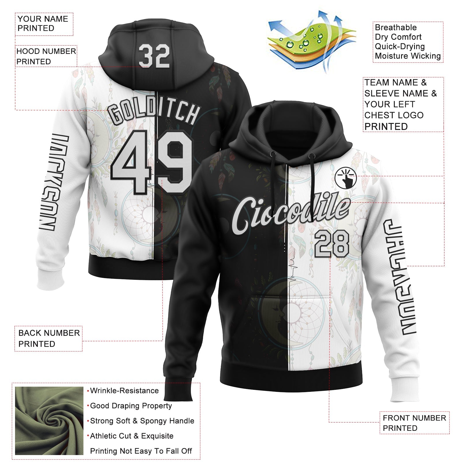 Custom White Black 3D Pattern Design Dreamcatcher Tribal Sportswear Pullover Sweatshirt Hoodie view 2